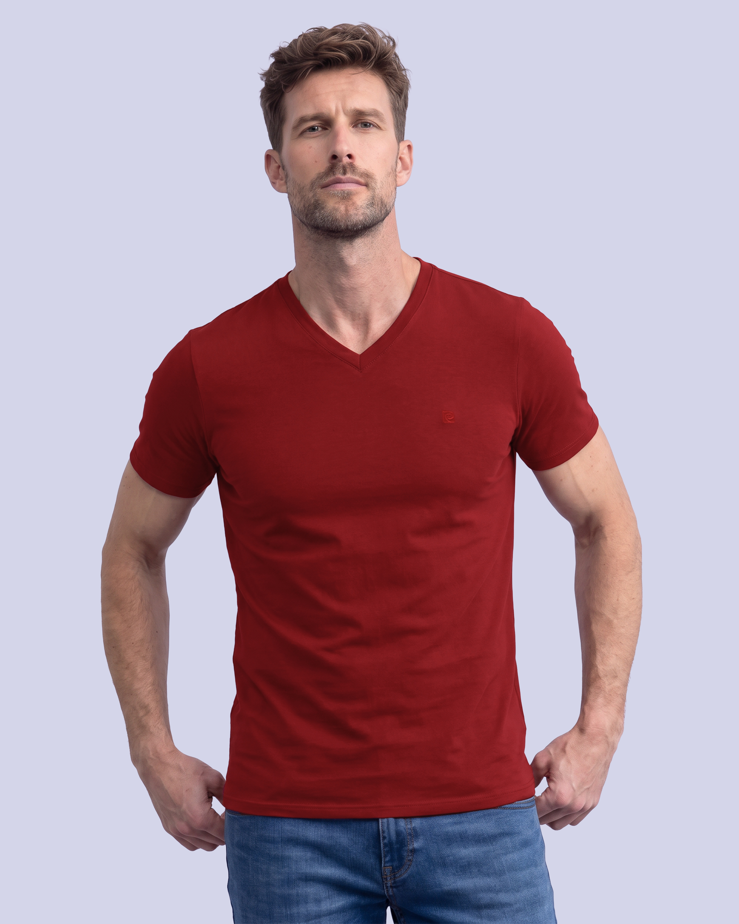 Camiseta cuello v lisa manga corta roja