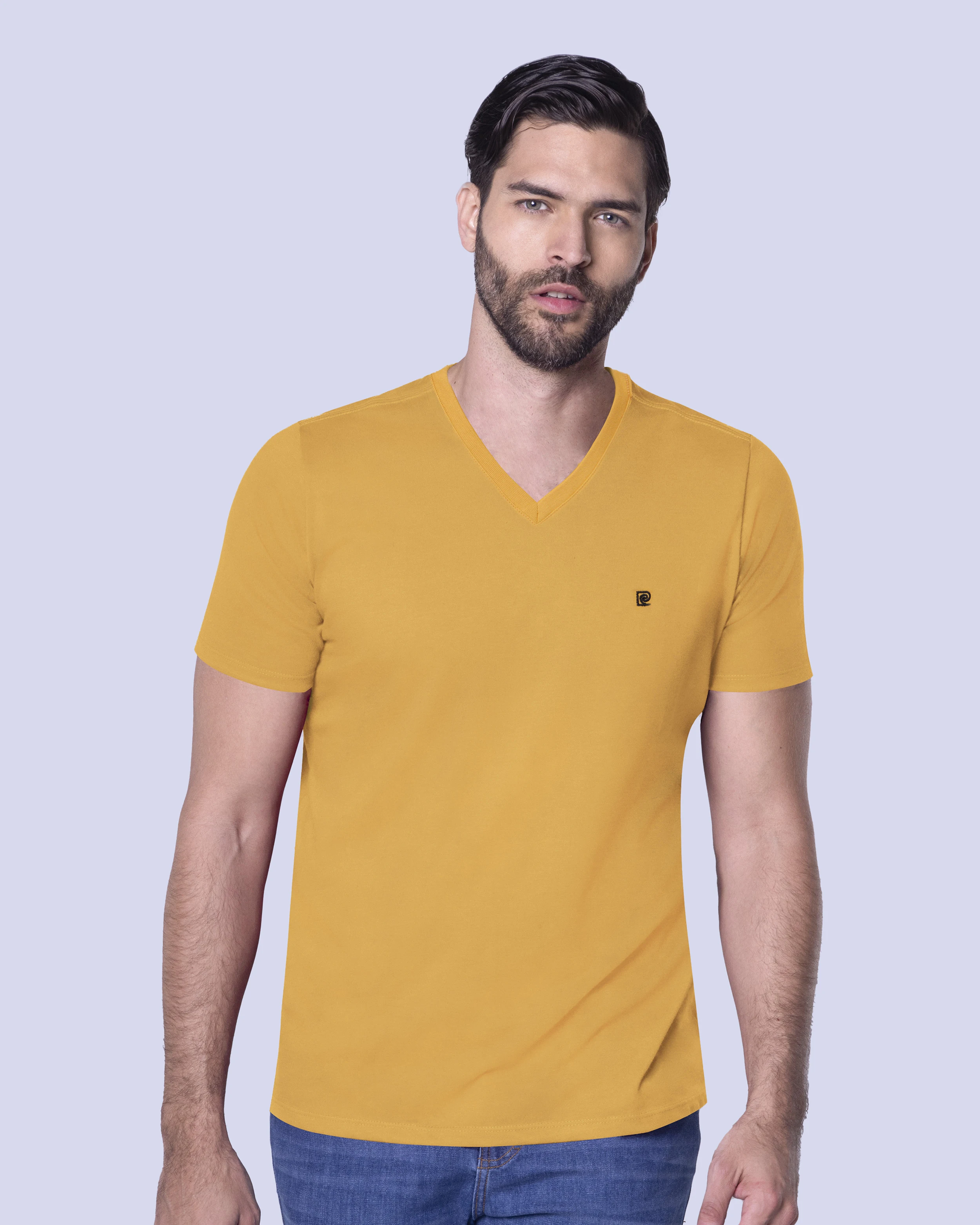 Camiseta cuello v lisa manga corta amarilla
