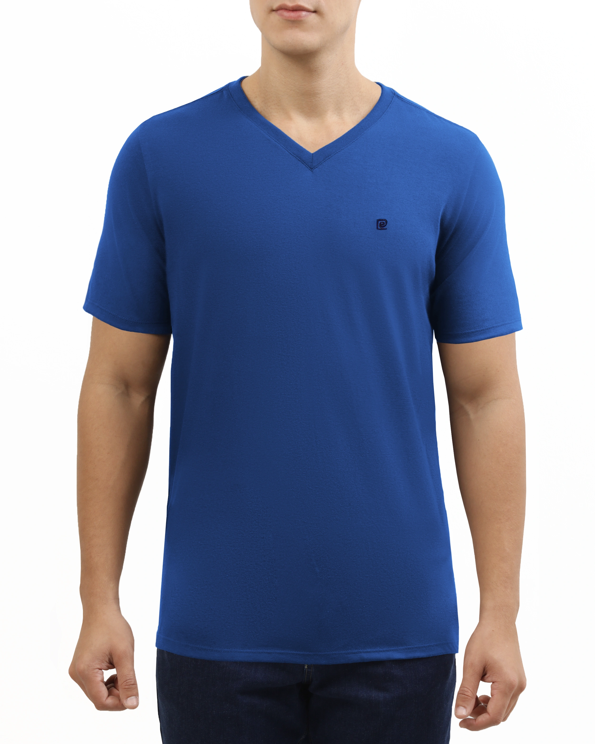 Camiseta cuello v lisa manga corta azul