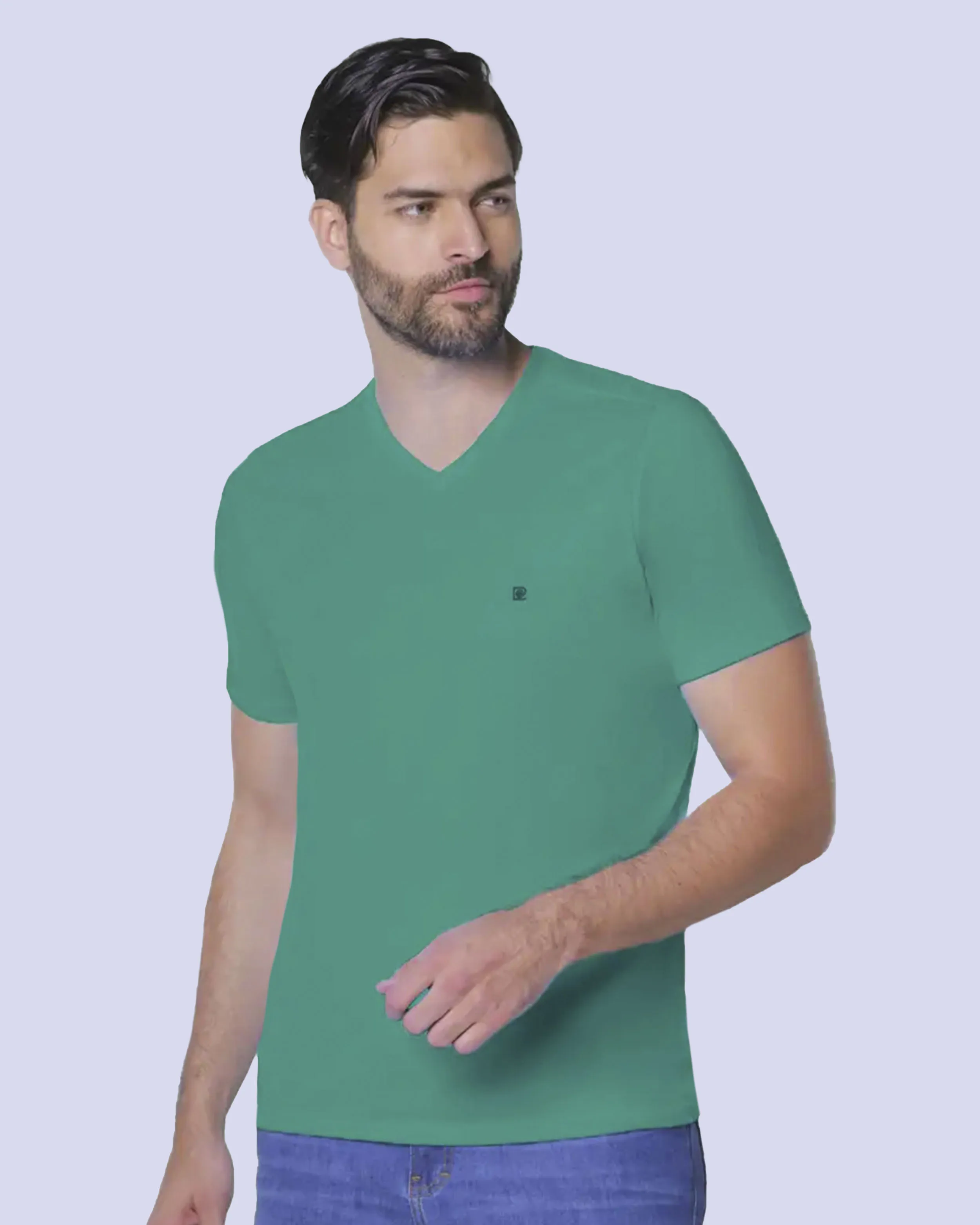 Camiseta cuello v lisa manga corta aqua