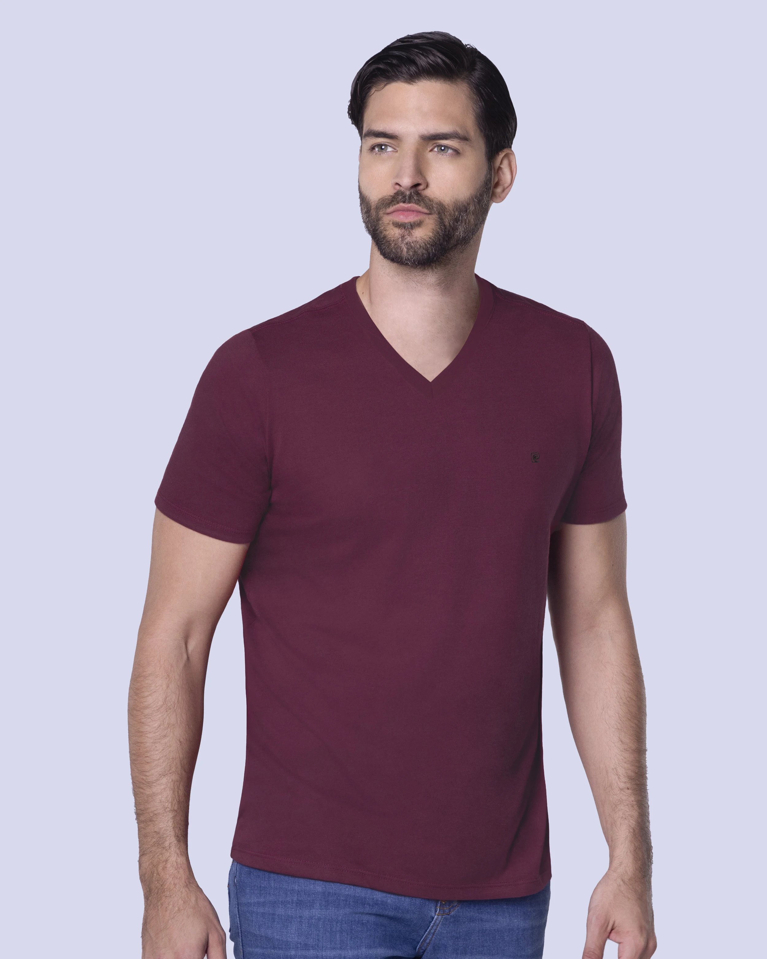 Camiseta cuello v lisa manga corta vino