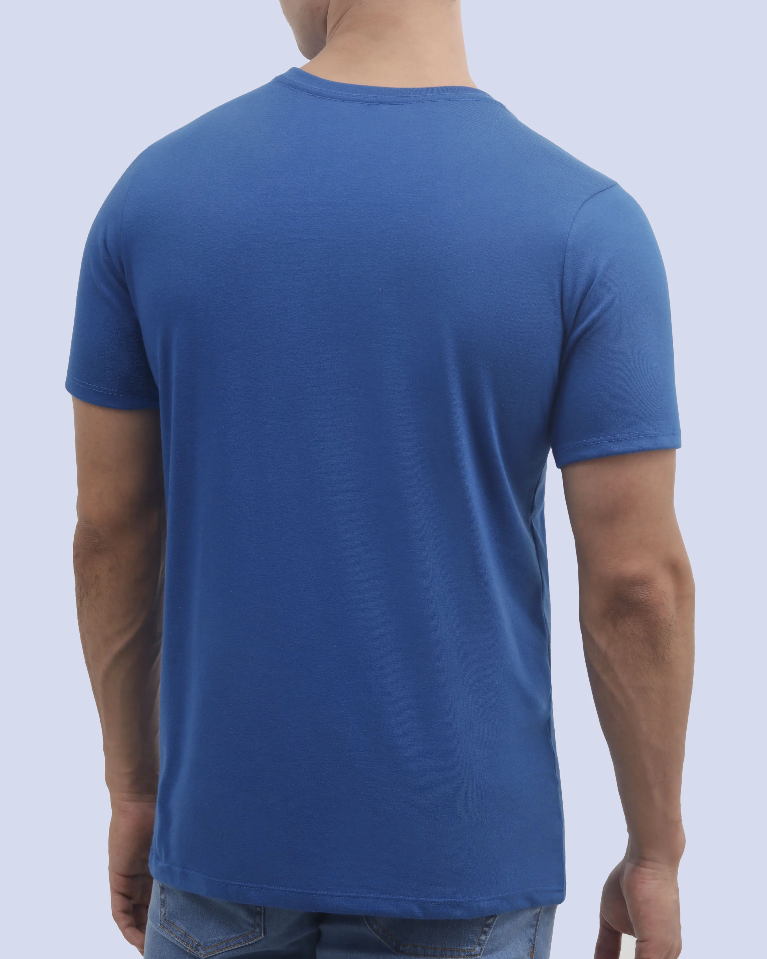 Camiseta cuello v lisa manga corta azul
