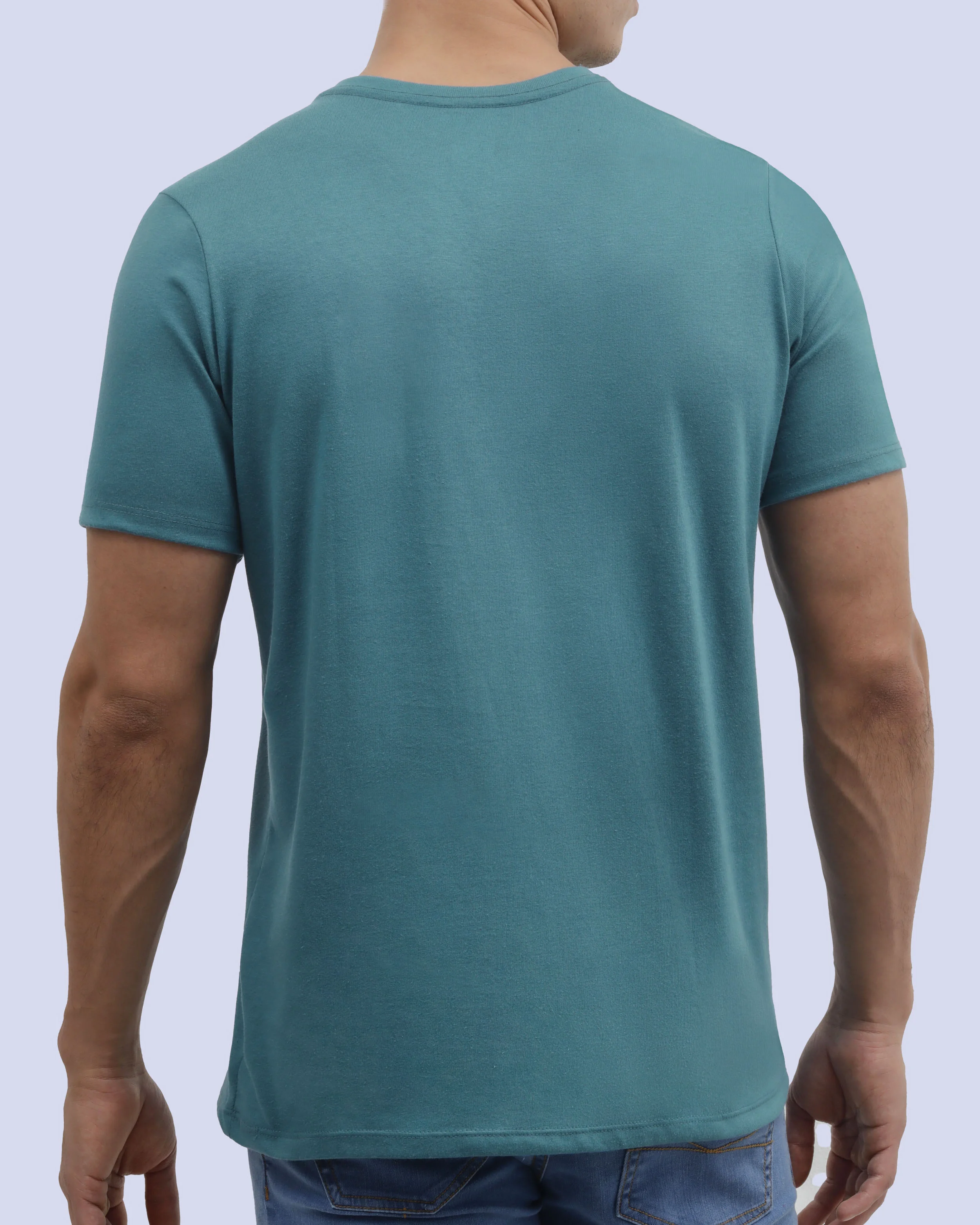 Camiseta cuello v lisa manga corta aqua