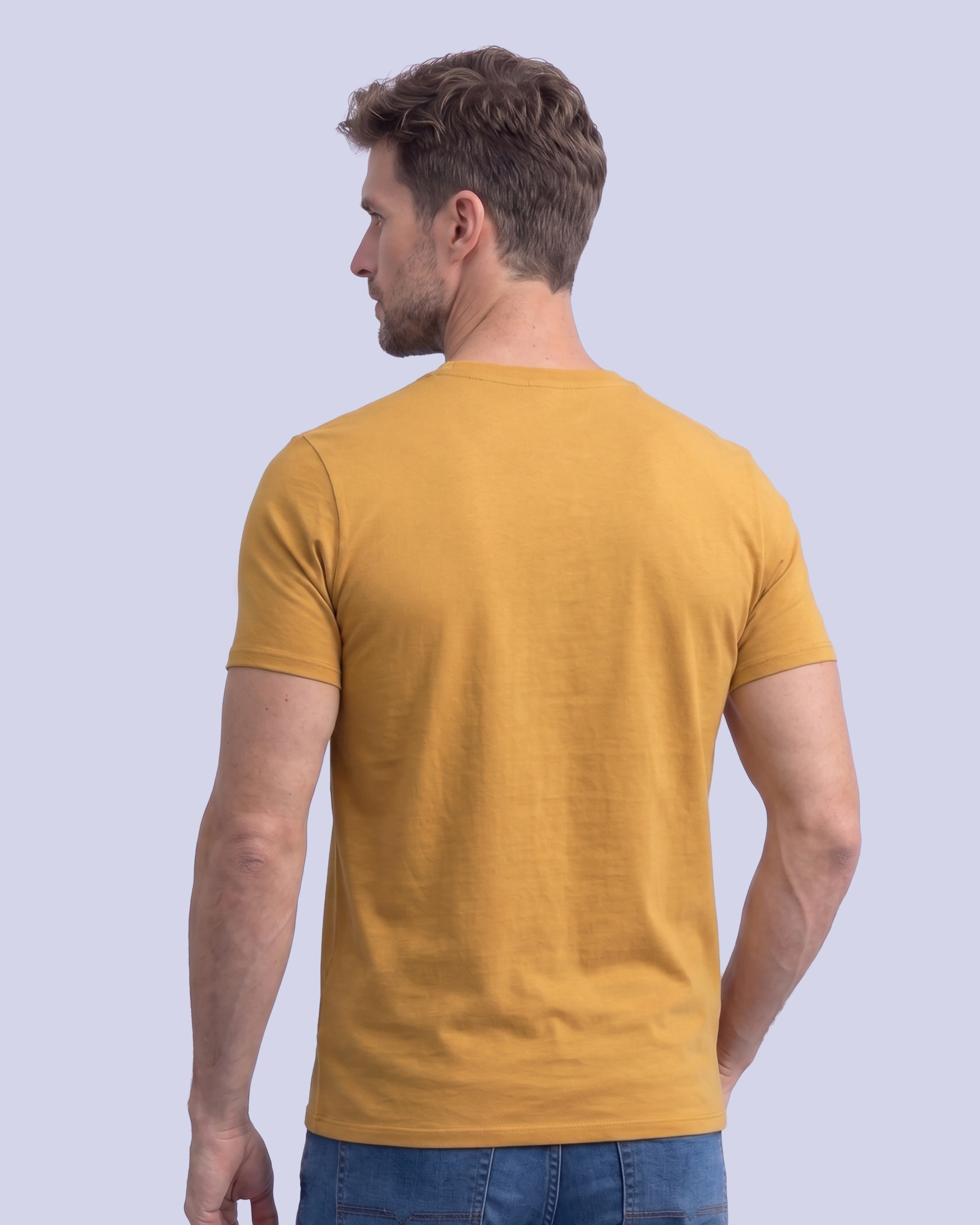 Camiseta cuello v lisa manga corta mostaza