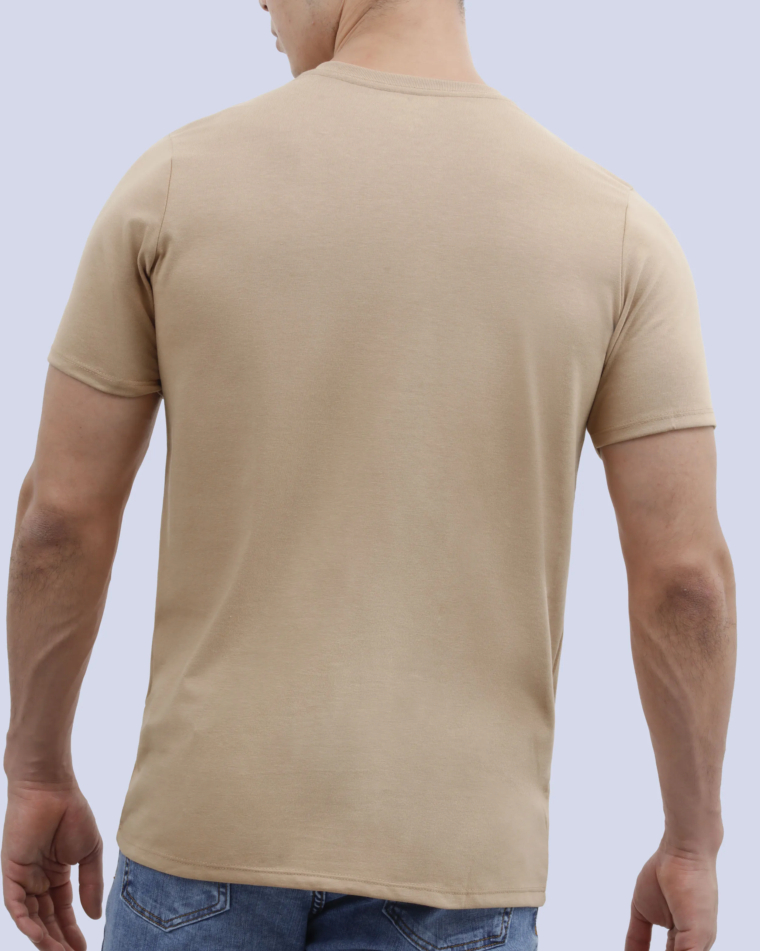 Camiseta cuello v lisa manga corta beige