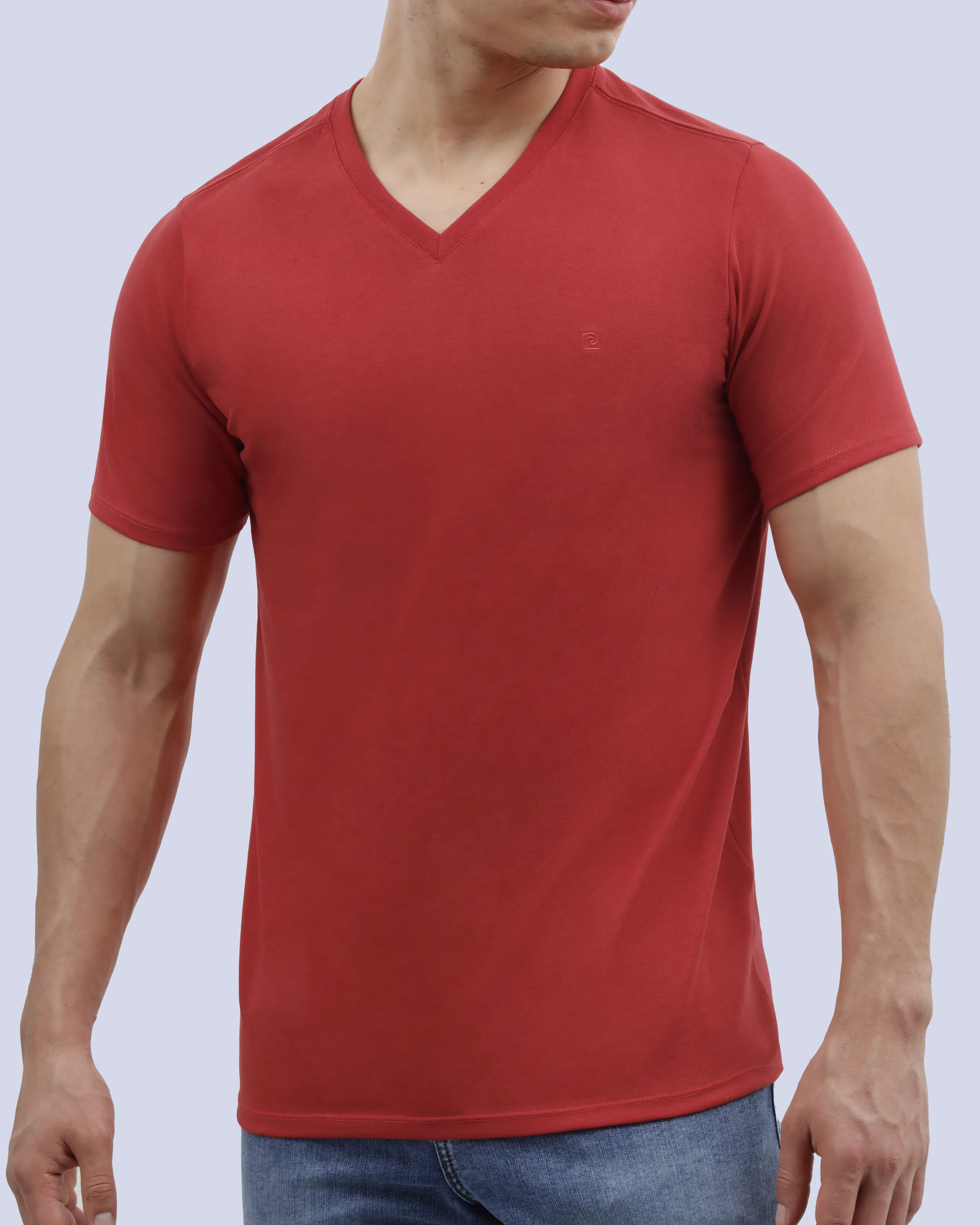 Camiseta cuello v lisa manga corta roja