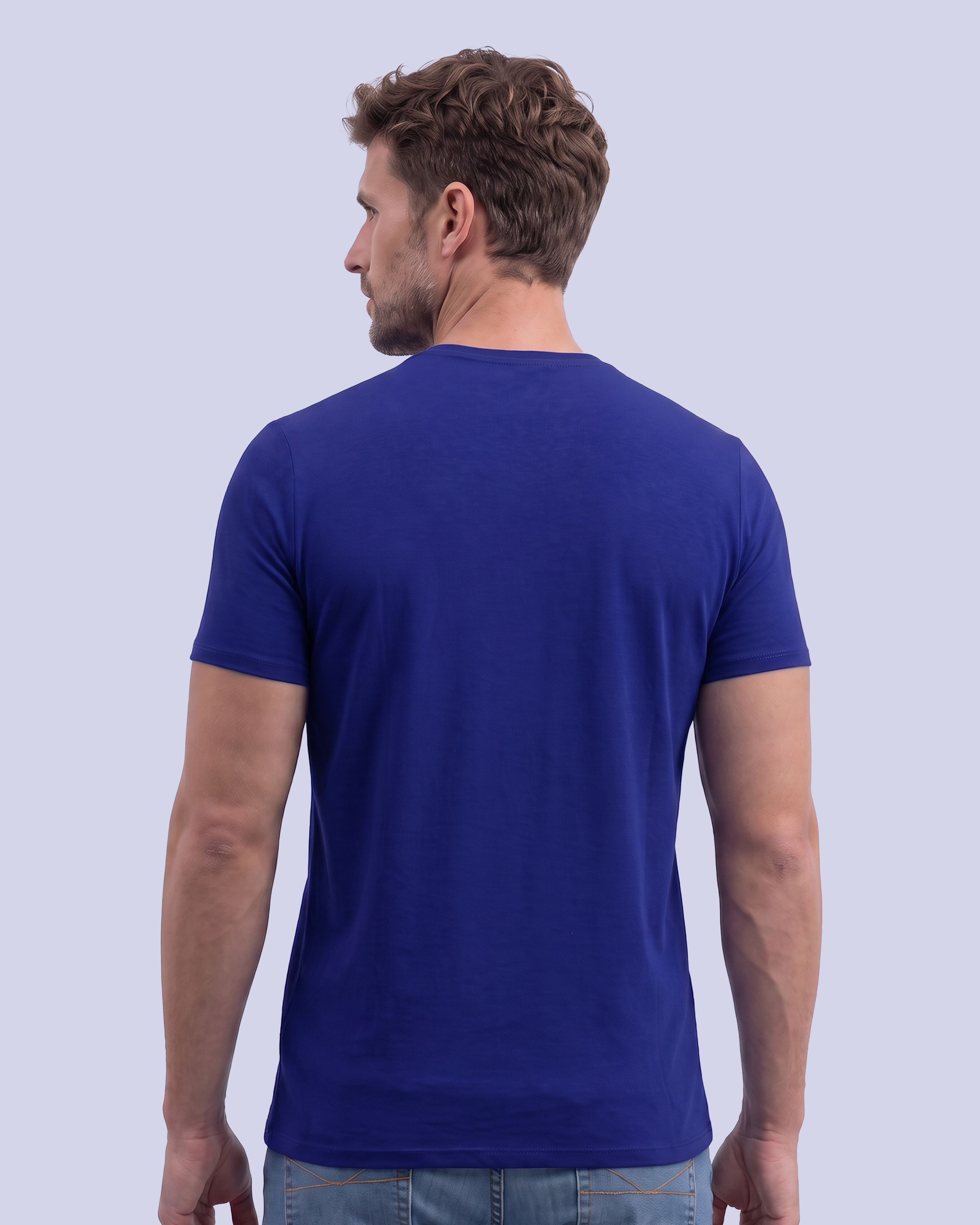 Camiseta cuello v lisa manga corta azul