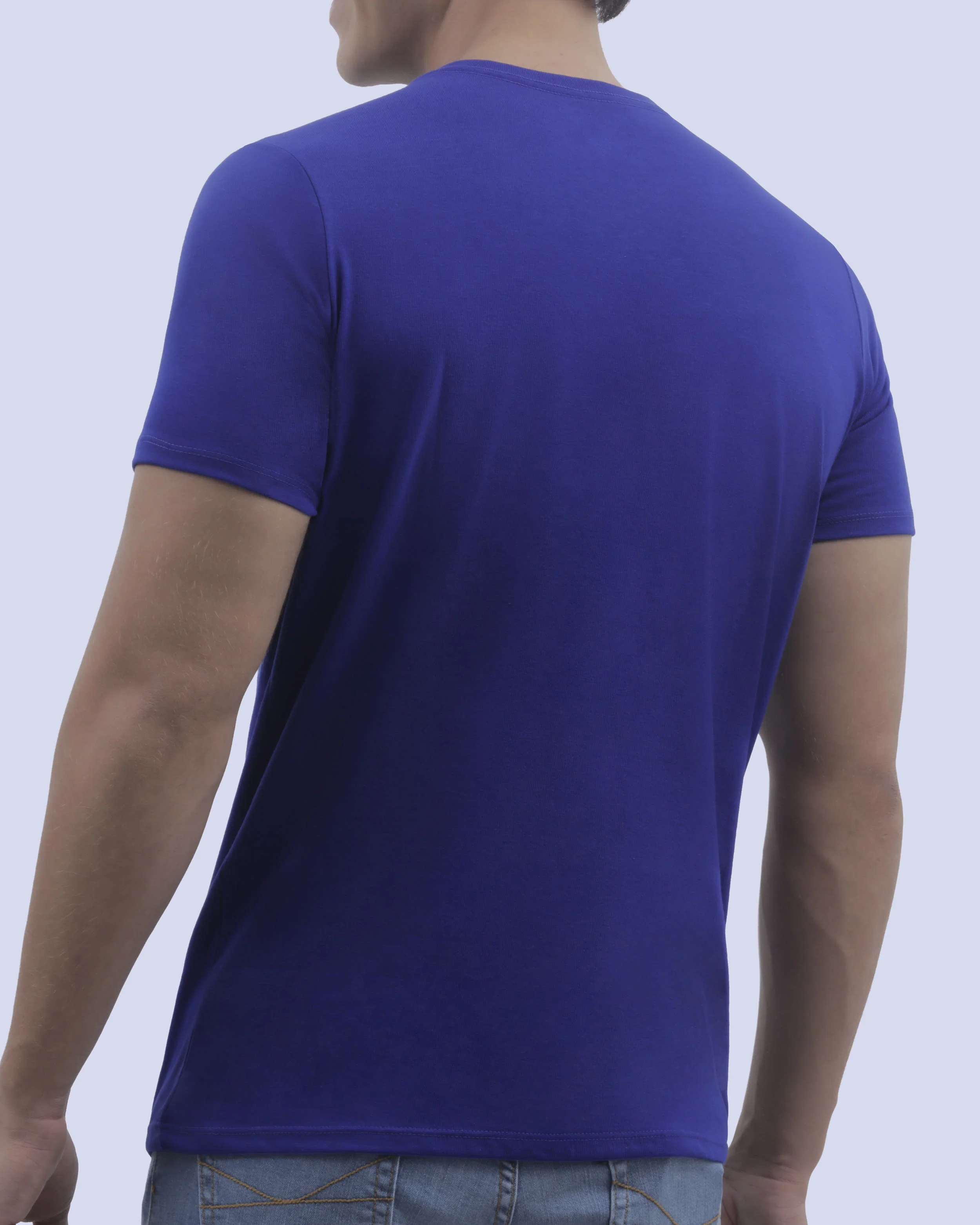 Camiseta cuello v lisa manga corta azul