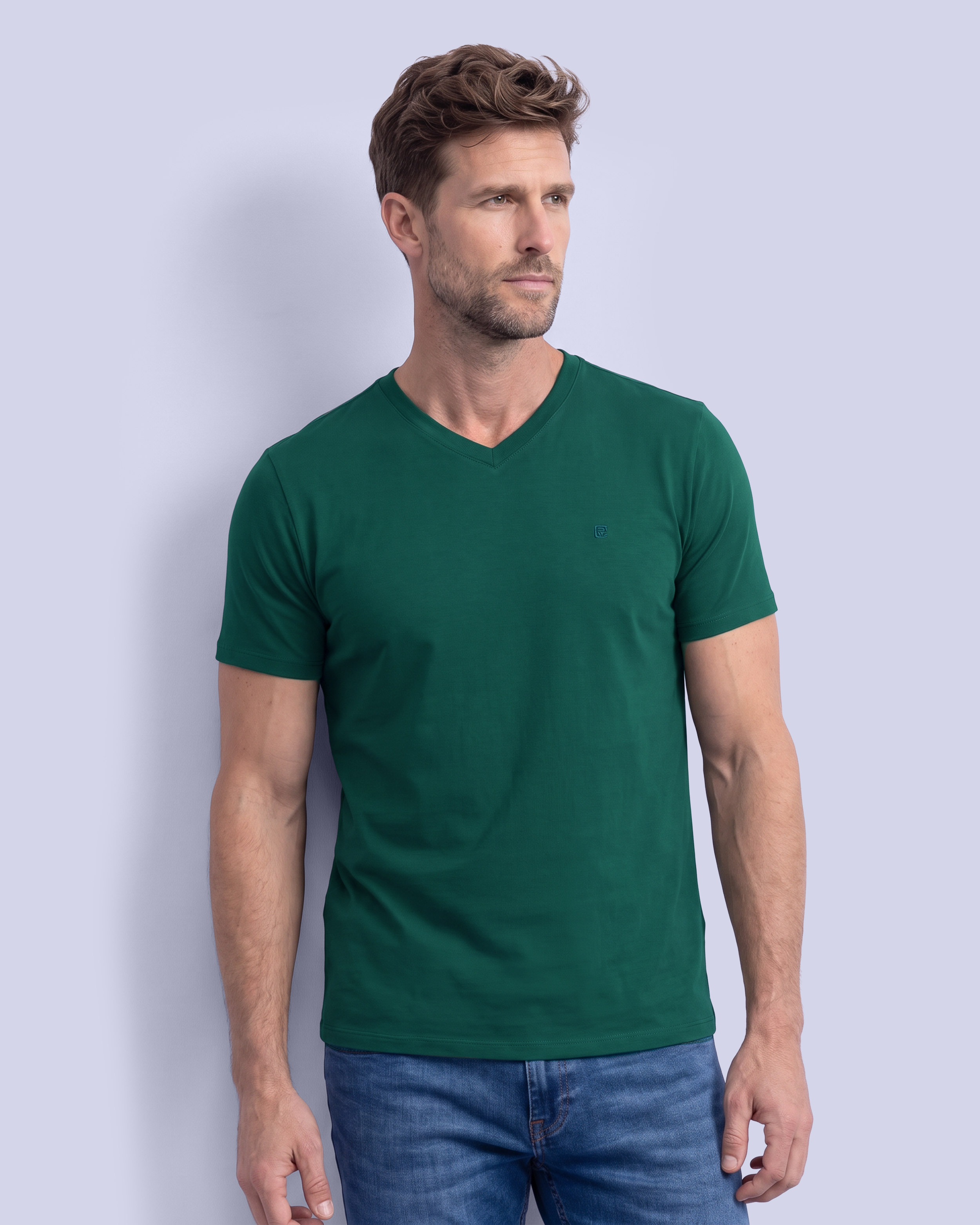 Camiseta cuello v lisa manga corta verde