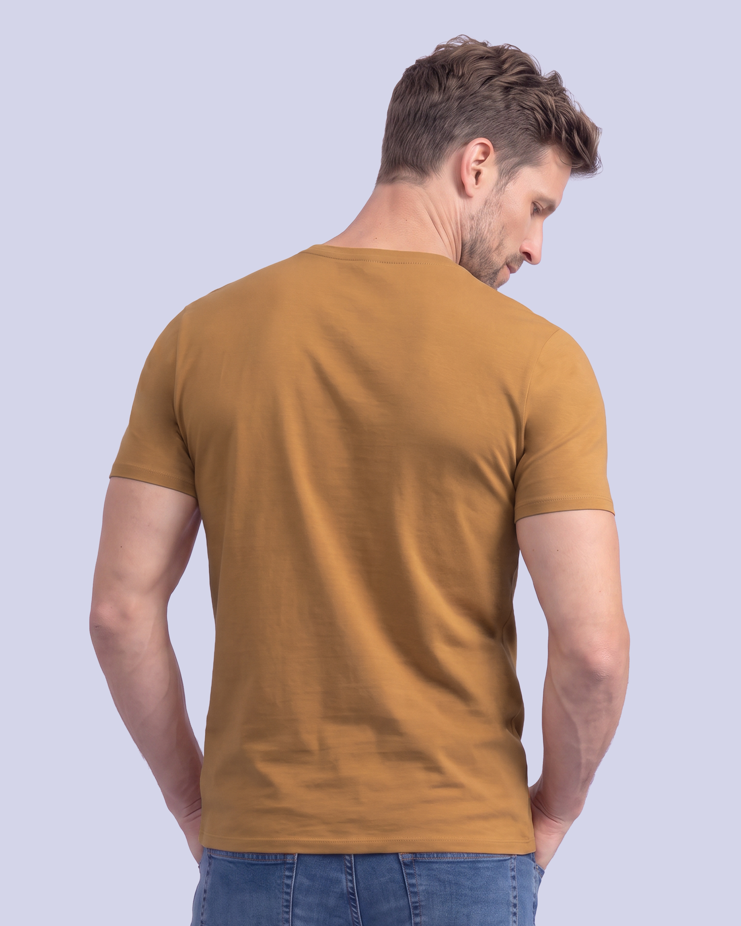 Camiseta cuello v lisa manga corta mostaza