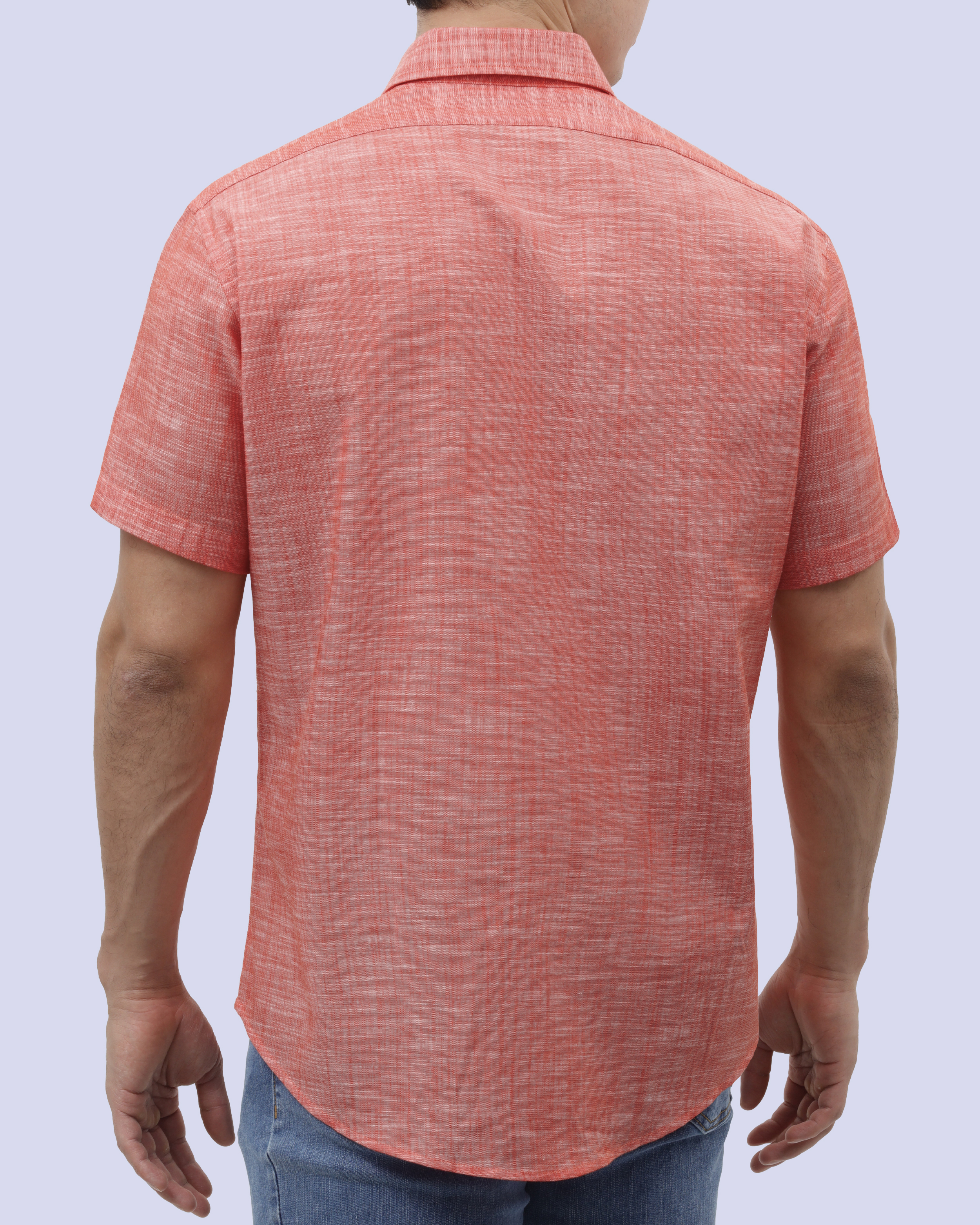 Camisa casual slim fit manga corta  jaspeada anaranjada