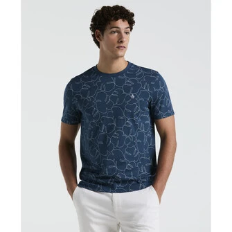 Camiseta moda estampada manga corta azul
