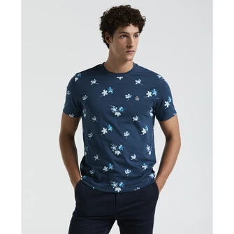 Camiseta moda estampada manga corta azul