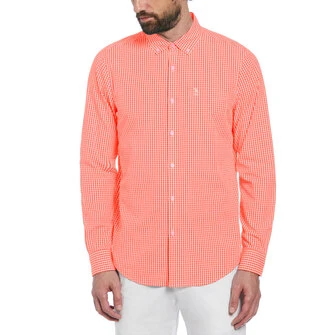 Camisa moda a cuadro manga larga anaranjada