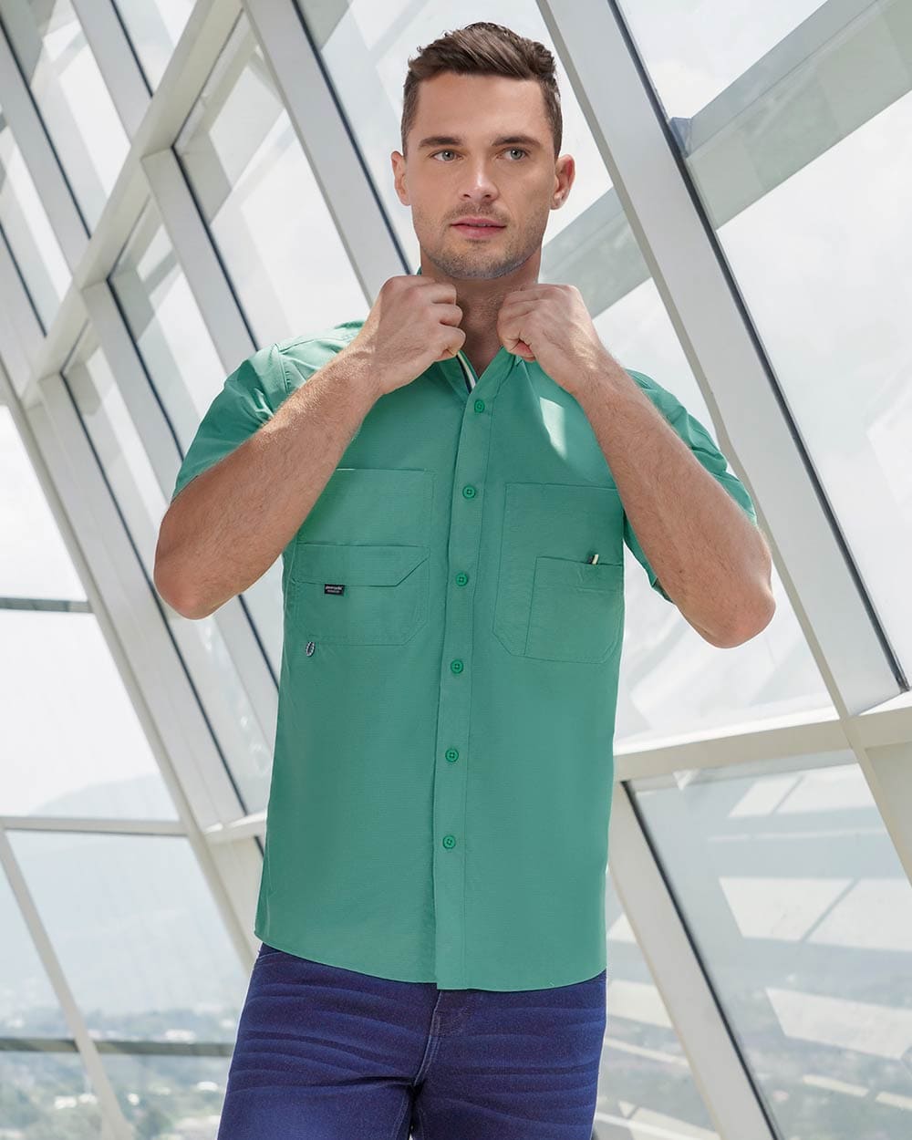 CAMISA CASUAL PERFORMANCE MANGA CORTA COLOR VERDE CAMISA CASUAL PERFORMANCE MANGA CORTA COLOR VERDE