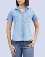 Blusa casual denim slim fit manga corta