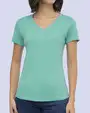Camiseta lisa cuello v manga corta turquesa