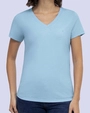 Camiseta lisa cuello v manga corta celeste