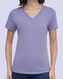 Camiseta lisa cuello v manga corta morada