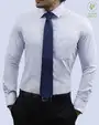 Camisa de vestir slim fit mini cuadro bambú stretch celeste
