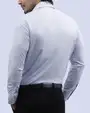 Camisa de vestir slim fit mini cuadro bambú stretch celeste