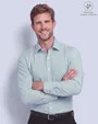 Camisa de vestir slim fit mini cuadros  verde bambú stretch
