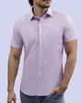 Camisa de vestir textura manga corta slim fit lila