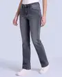 Jeans tiro alto con un botón estilo recto 421 gris