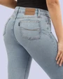 Jeans levanta pompa tiro alto con un botón estilo recto 461 celeste