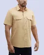 Camisa casual performance manga corta beige