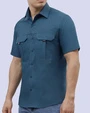 Camisa casual performance turquesa manga corta slim fit