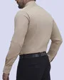 Camisa de vestir piqué beige manga larga