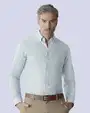 Camisa casual rayada oxford turquesa manga larga slim fit