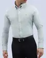 Camisa casual rayada oxford turquesa manga larga slim fit