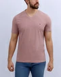 Camiseta cuello v textura slim fit manga corta rosada