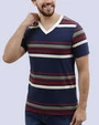 Camiseta cuello v rayada slim fit manga corta multicolor