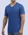 Camiseta cuello v lisa manga corta azul