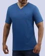 Camiseta cuello v lisa manga corta azul