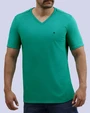 Camiseta cuello v lisa manga corta turquesa