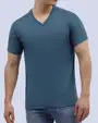 Camiseta cuello v lisa manga corta turquesa