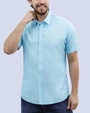 Camisa casual slim fit manga corta  jaspeada aqua