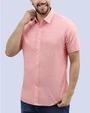 Camisa casual slim fit manga corta  jaspeada rosada