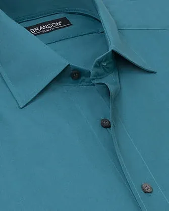 Camisa lisa branson slim fit en color turquesa
