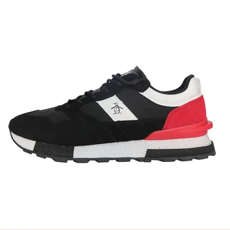 Calzado deportivo negro con detalles en color rojo