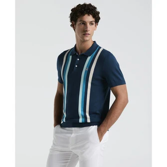 Polo moda con rayas manga corta azul