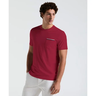 Camiseta moda lisa  con bolsillos manga corta rojo