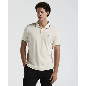 Polo moda interlock manga corta beige con detalles