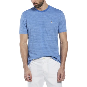 Camiseta moda flameada rayada manga corta celeste