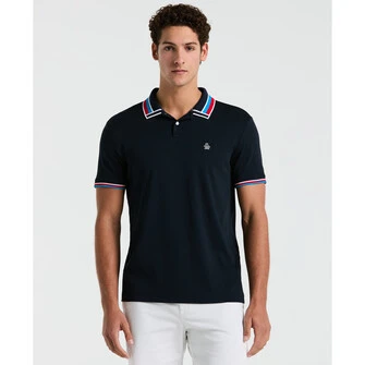 Polo moda interlock con ribete manga corta azul