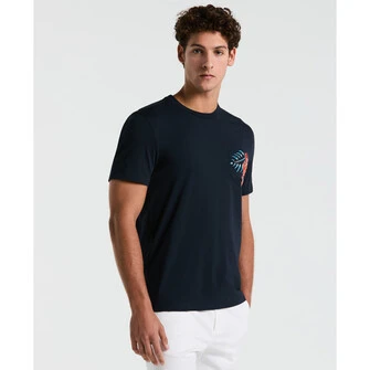 Camiseta moda lisa con bolsillos manga corta azul